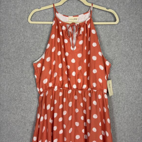 Maison Jules Dress Large Polka Dot Flowy Ruched Halter Resort Cruise Feminine - Picture 3 of 12